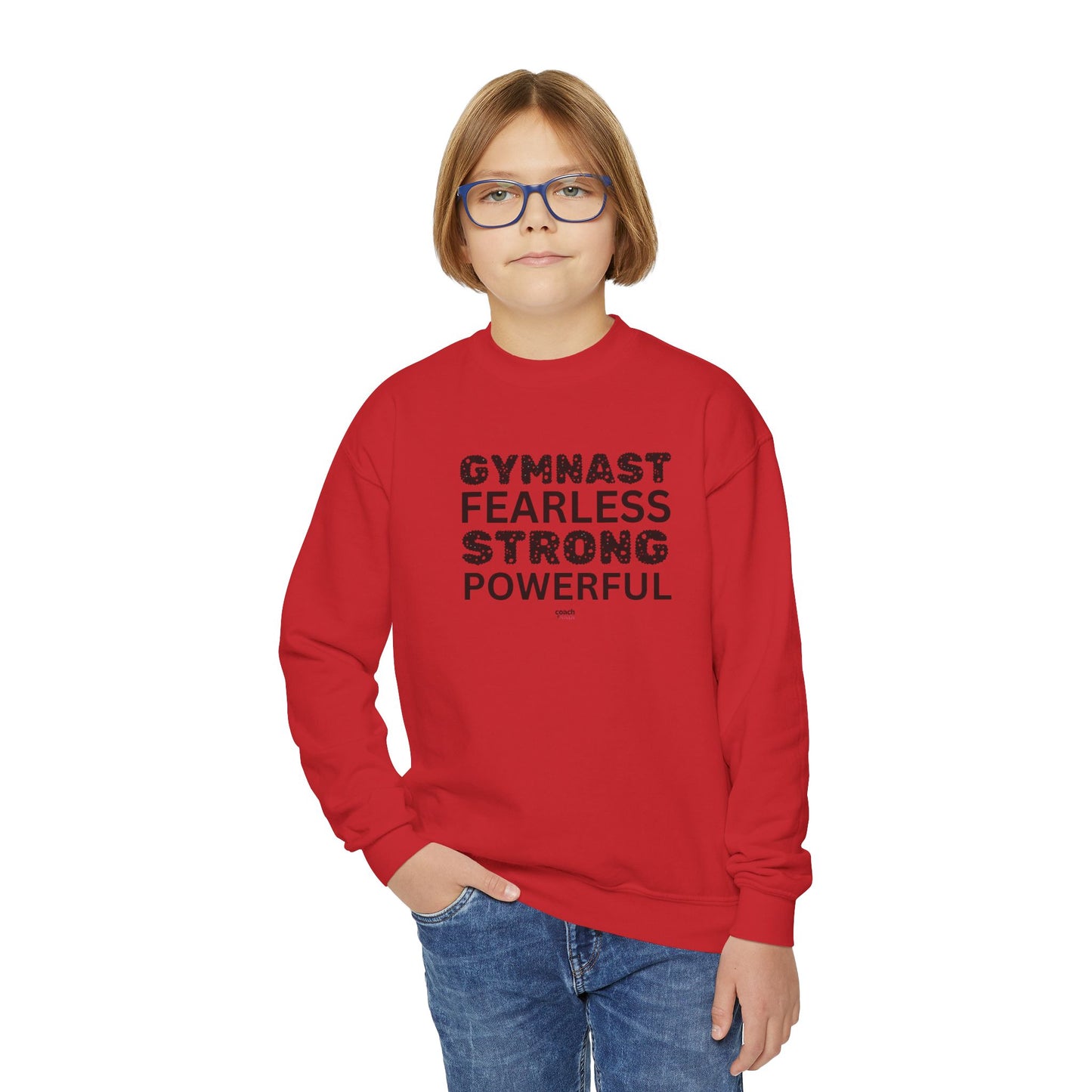 Fearless, Strong, Powerful Gymnast (Youth Crewneck Sweatshirt)