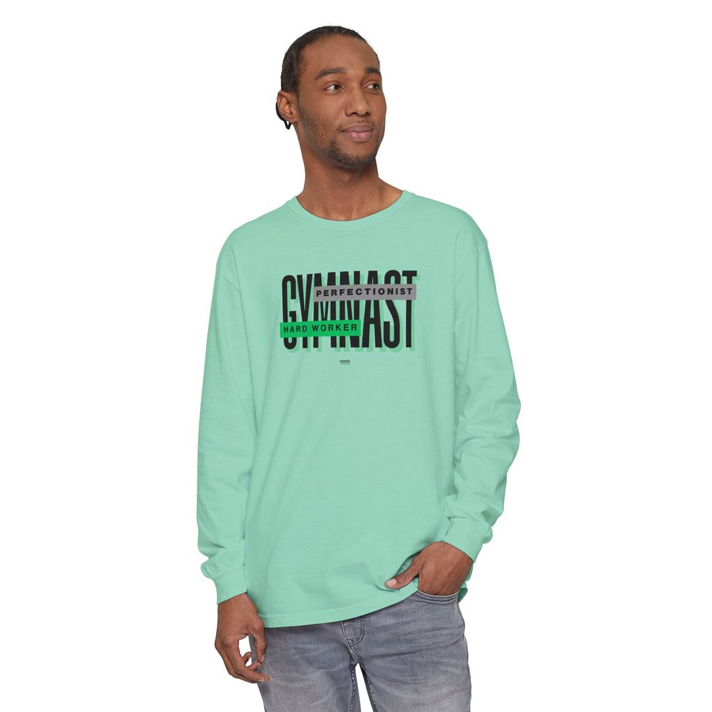 Gymnast Hard Worker Long Sleeve Shirt - Lime/Blue (Adult)