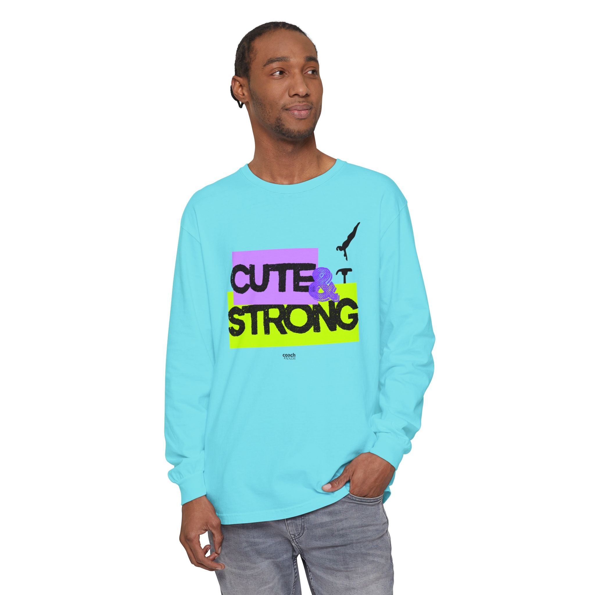Cute & Strong - Aqua/Pink (Adult Long Sleeve Shirt)